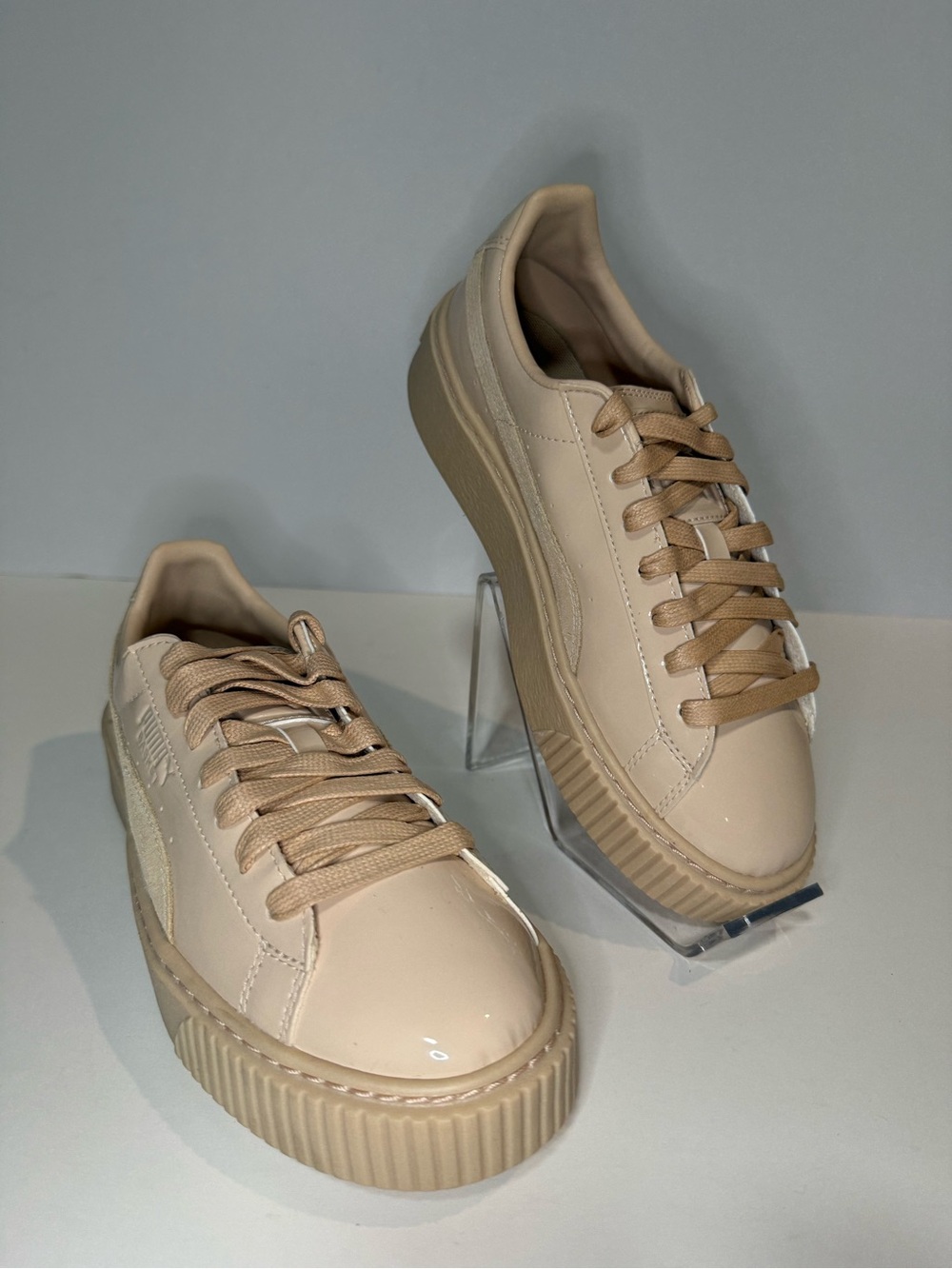 Puma Basket Platform Patent Frappe Nude Patent Sneakers Women’s Size 7